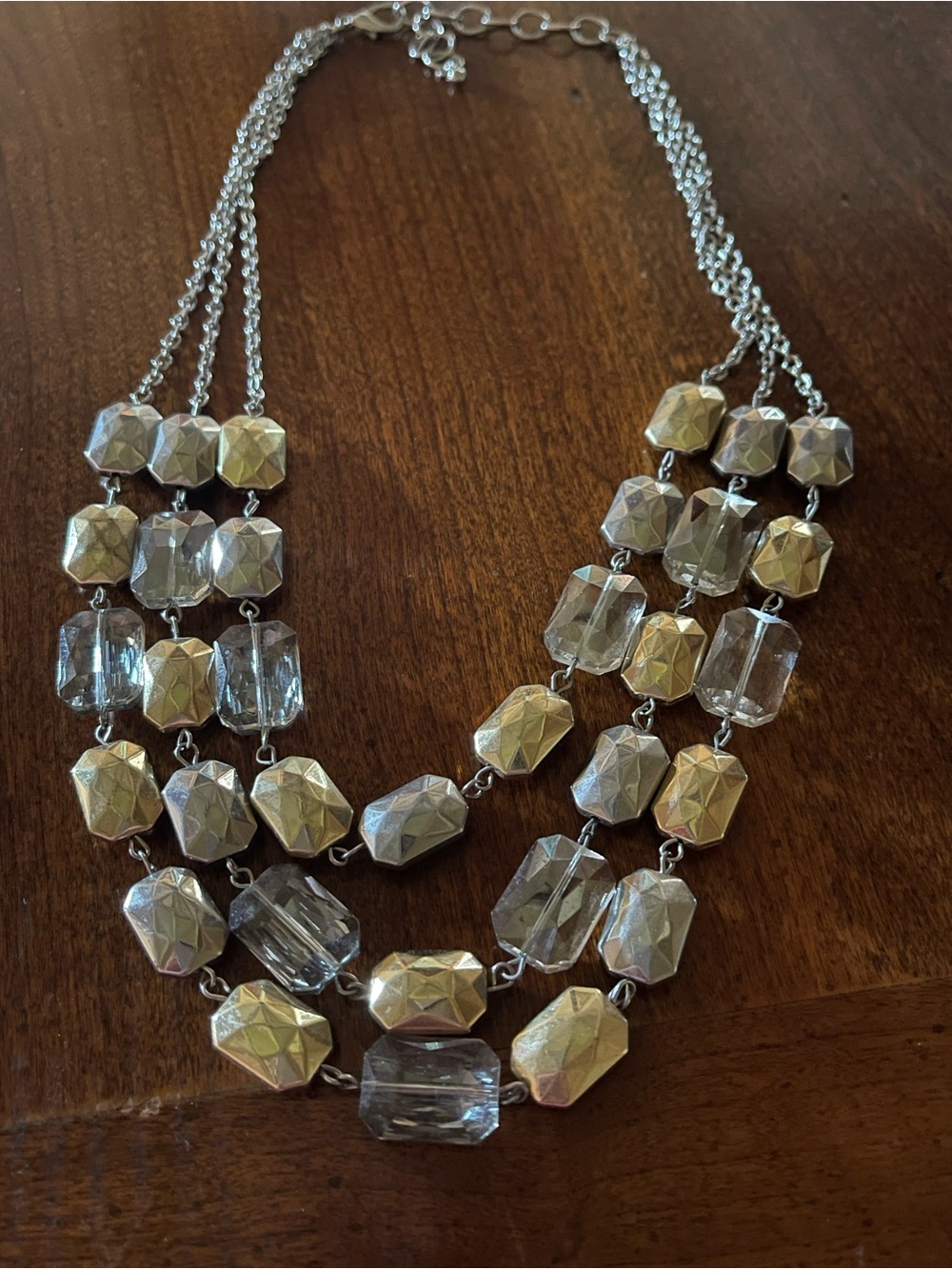 Silver, Gold and Clear Faceted Beads 3-Strand Necklace - Picture 1 of 4